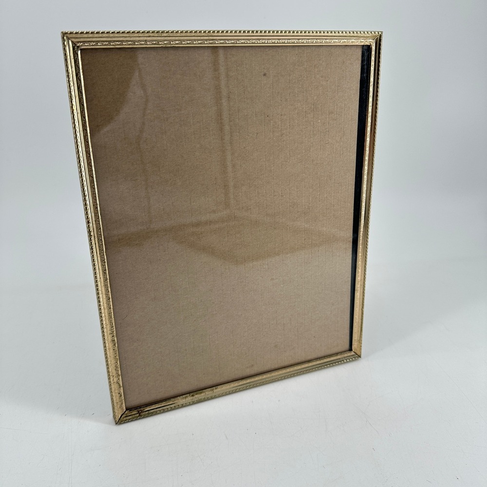 Vintage Gold Tone Beaded Metal Picture Frame for 8x10 Photo Tabletop Wall Mount